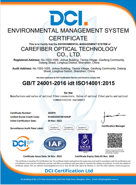 China Carefiber Optical Technology (Shenzhen) Co., Ltd. certificaten